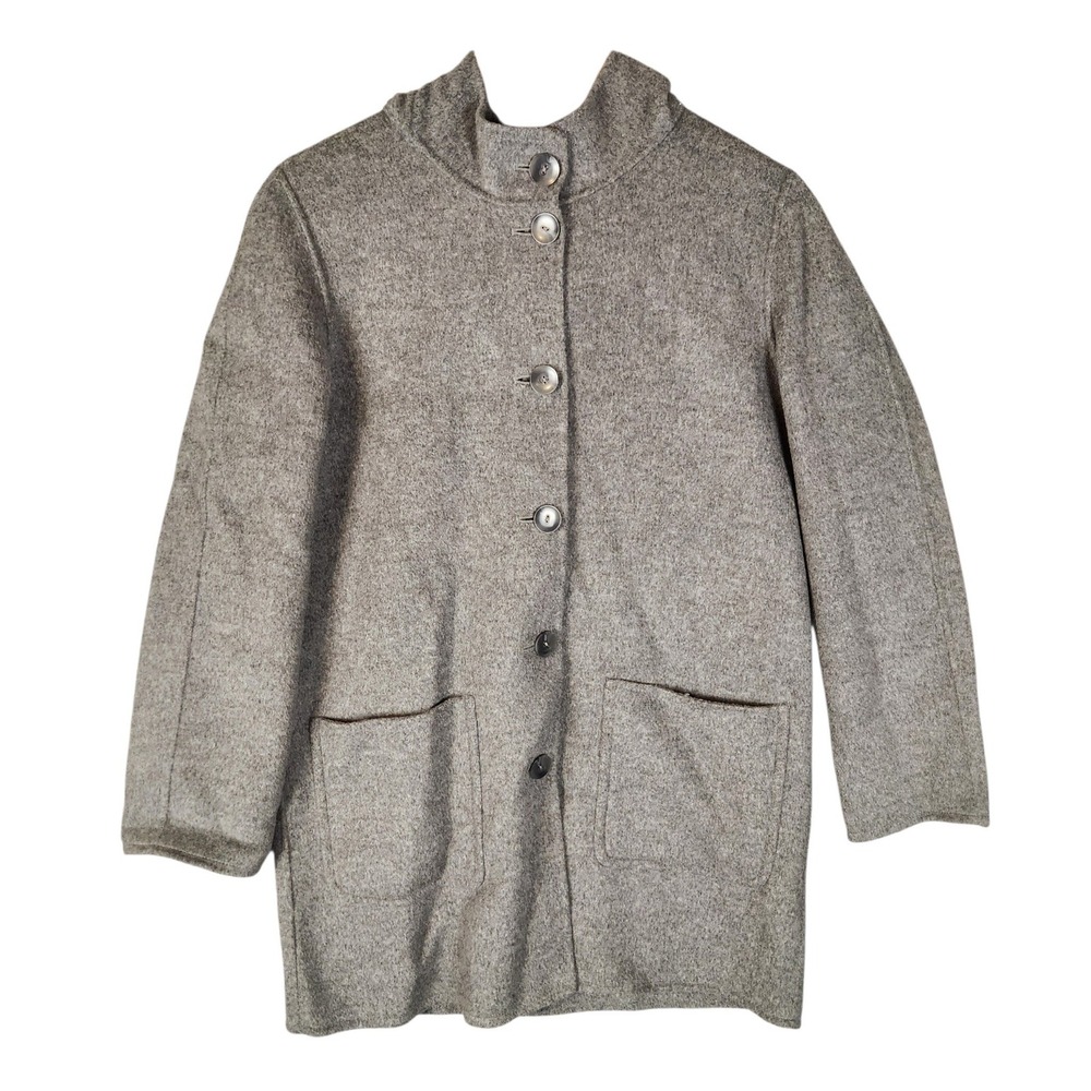 J. Jill Wool Angora Blend Coat Size S Gray Hood Button Front Mid-Length Classic
